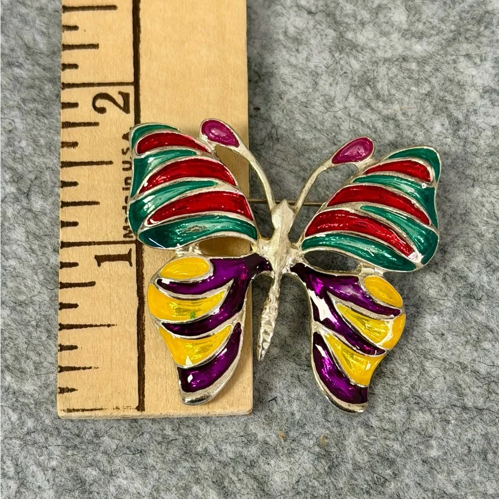Vintage Enamel Butterfly‎ Brooch Pin with Multicolored Enamel Wings